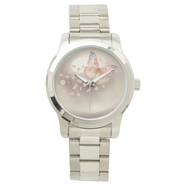 Women watch,Butterfly,Flowers and Pearl Background Watch (Front)