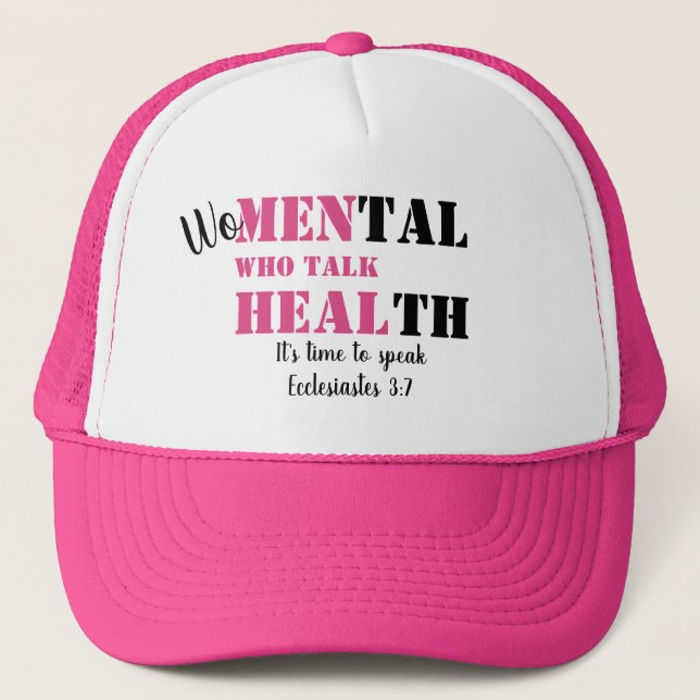 WOMEN WHO TALK HEAL Pink Mental Health Trucker Hat (Front)