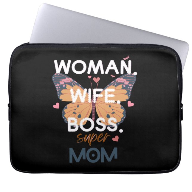 Women, wife, boss, super mum laptop sleeve (Front)