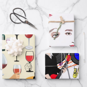 Women Wine And Music Party Booze celebration Art Wrapping Paper Sheet