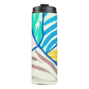 Women witch background with stars, witch hands wit thermal tumbler