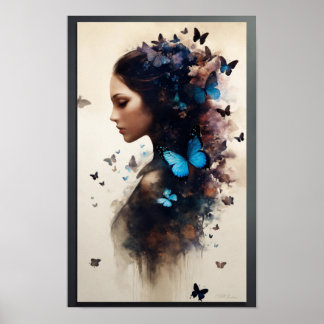 Women with Butterflies Art Poster