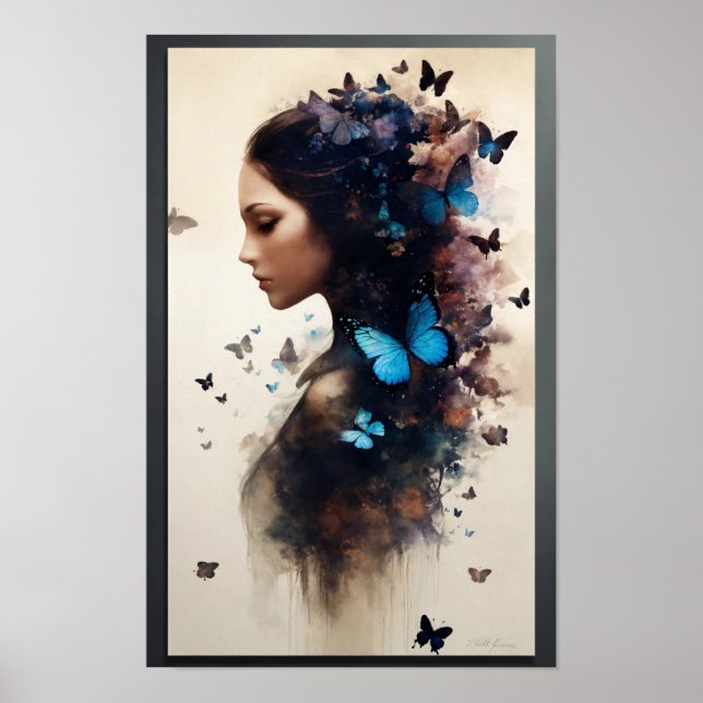 Women with Butterflies Art Poster (Front)