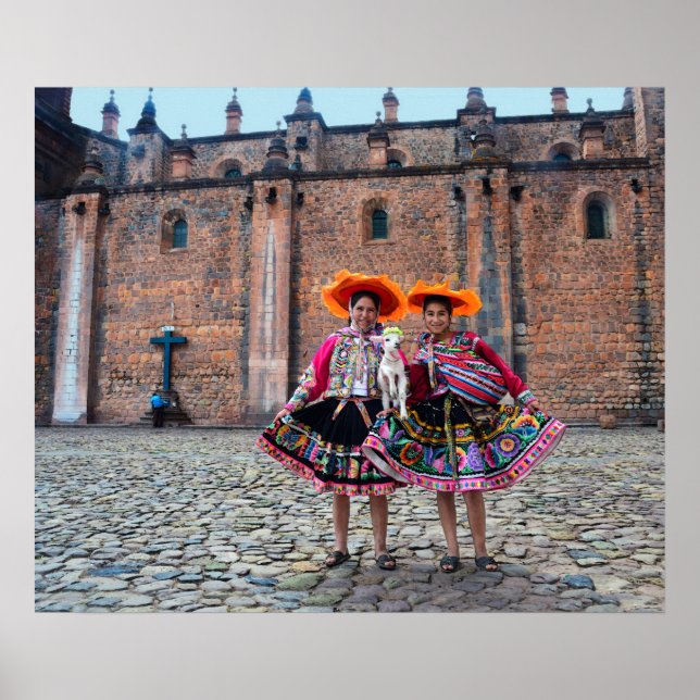 Women with Lamb in Cusco, Peru Poster (Front)