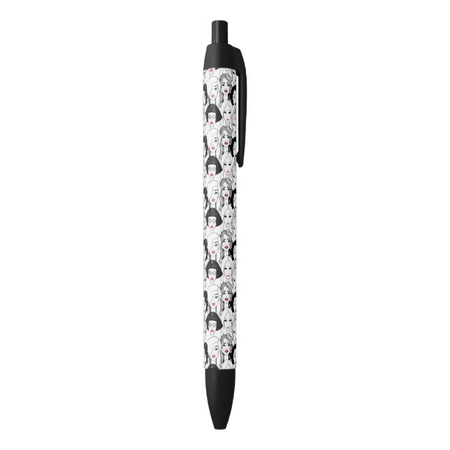 Women With Lipstick Pattern Black Ink Pen (Bottom (Vertical))