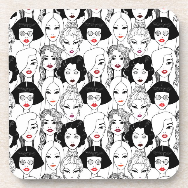Women With Lipstick Pattern Coaster (Front)