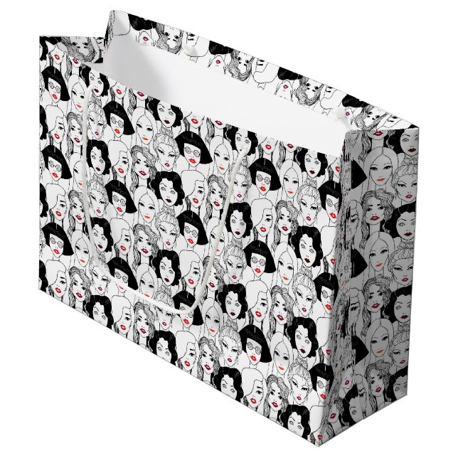 Women With Lipstick Pattern Large Gift Bag (Front Angled)