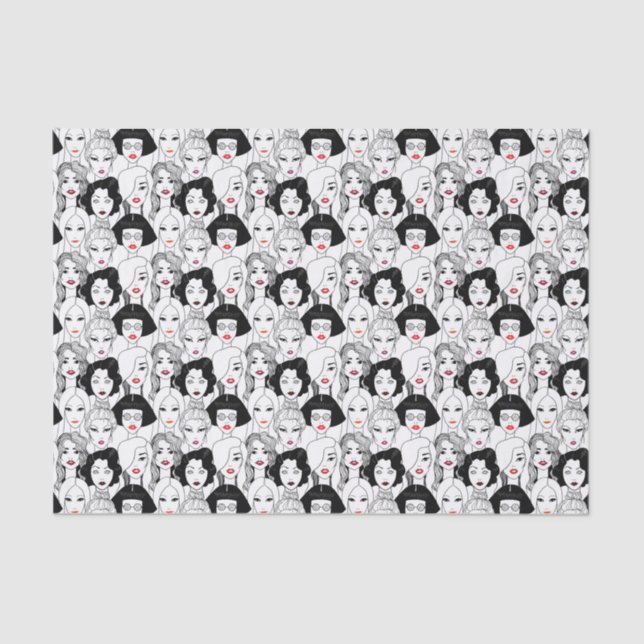 Women With Lipstick Pattern Tissue Paper (Front)