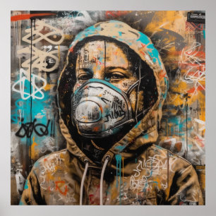Women with Mask Graffiti Art Poster
