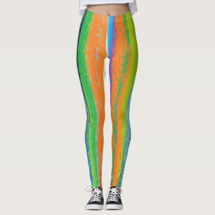 Women Workout Gear Green Orange Striped A+ Quality Leggings
