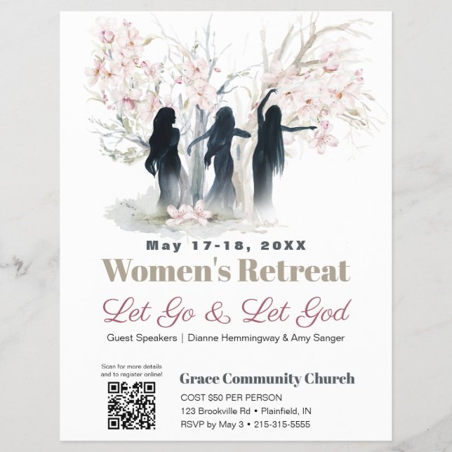Women Worshipping Church Retreat Pink Trees Flyer (Front)