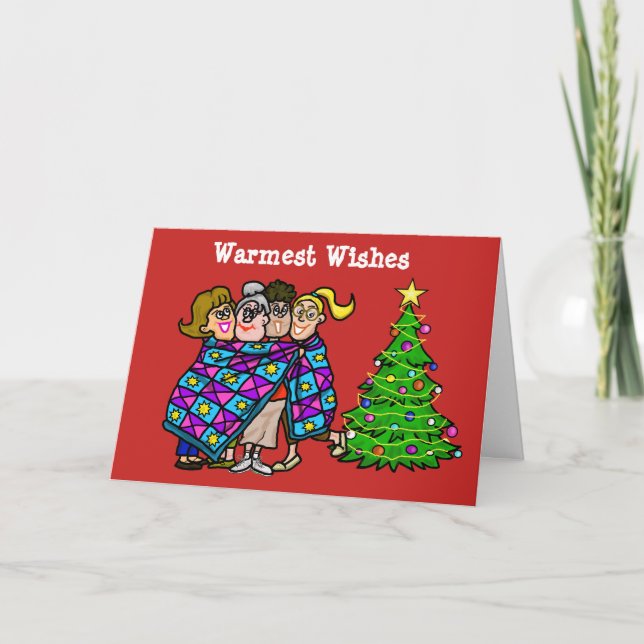 Women Wrapped In Quilt Christmas Card (Front)