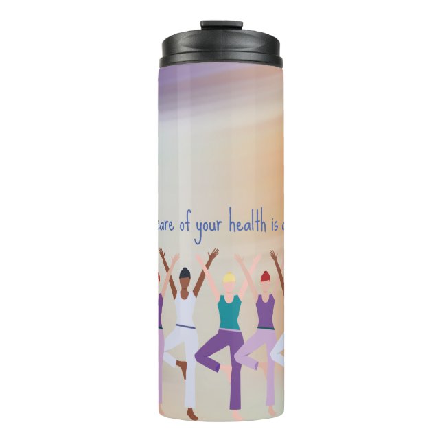 Women Yoga Poses Fitness Quote Custom Text Thermal Tumbler (Front)
