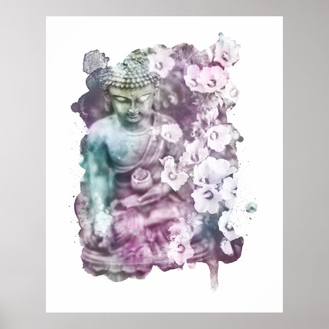*~* Women Zen Buddha Meditate Flowers Pastel Poster (Front)