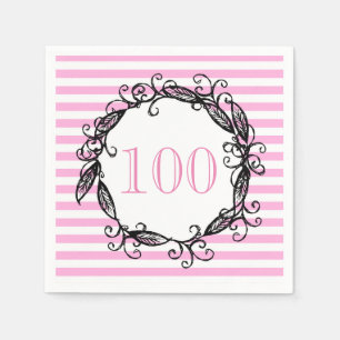 Women's 100th Birthday Pink White Black Swirly Napkin