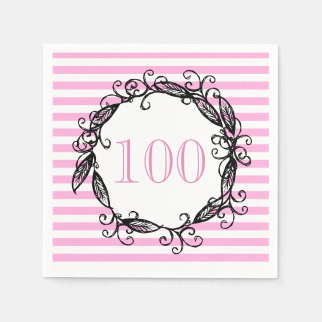 Women's 100th Birthday Pink White Black Swirly Napkin (Front)