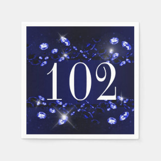 Women's 102nd Birthday Blue Black Sparkly Diamond Napkin