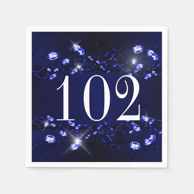 Women's 102nd Birthday Blue Black Sparkly Diamond Napkin (Front)