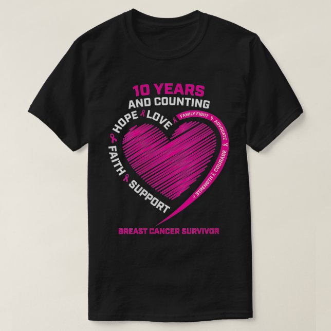 Womens 10 Years Cancer Free Gifts Women Pink Breas T-Shirt (Design Front)
