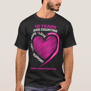 Womens 10 Years Cancer Free Gifts Women Pink Breas T-Shirt