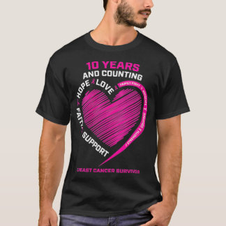 Womens 10 Years Cancer Free Gifts Women Pink Breas T-Shirt