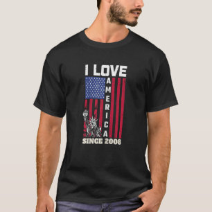 Womens 14tth Birthday I Love America Since 2008  U T-Shirt
