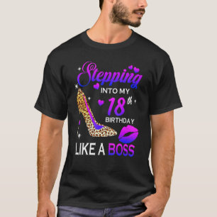Womens 18th Birthday  Stepping Into 18 Leopard Sho T-Shirt