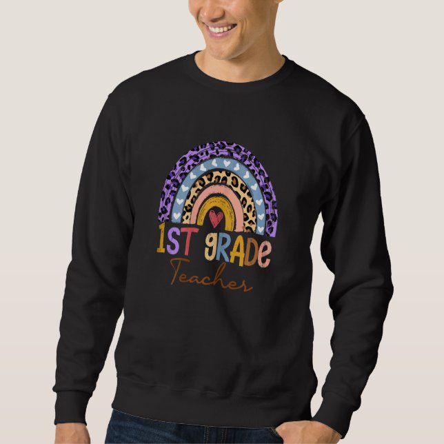 Womens 1st Grade Teacher Cute Boho Rainbow Leopard Sweatshirt (Front)