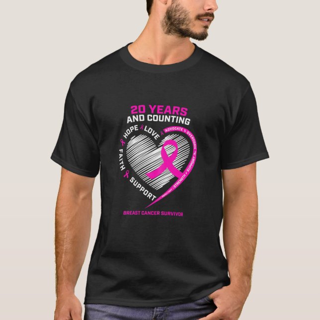 Womens 20 Year Survivor Gifts Women Mum Pink Breas T-Shirt (Front)