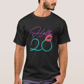 Womens 20th Birthday Hello 20 Kiss Funny Purple Bd T-Shirt