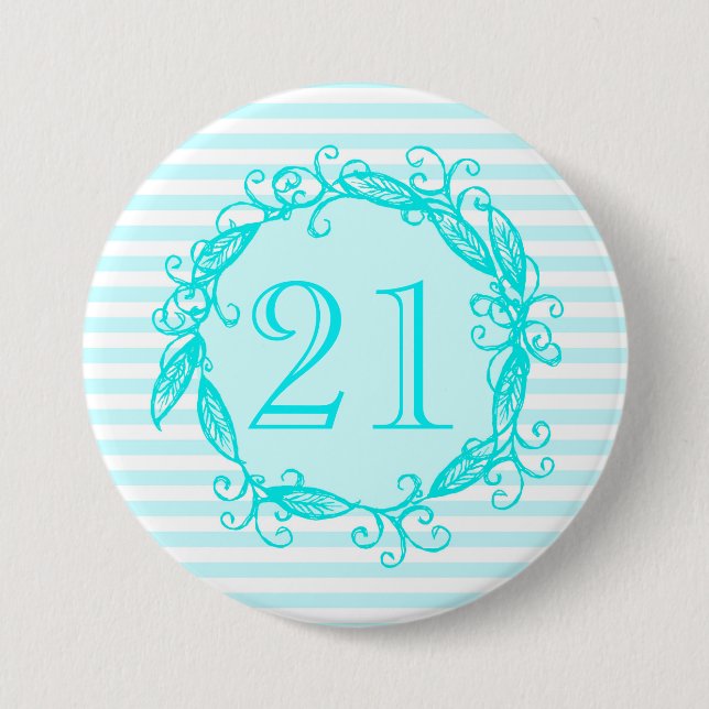 Women's 21st Birthday Aqua Blue White Swirly 7.5 Cm Round Badge (Front)