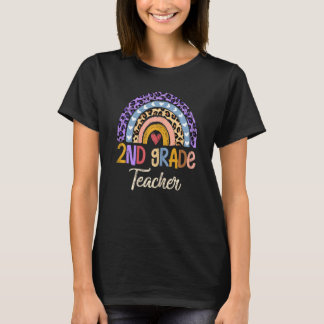 Womens 2nd Grade Teacher Cute Boho Rainbow Leopard T-Shirt