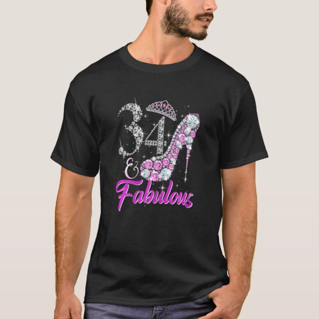 Womens 34 & Fabulous 34 Years Old 34th Birthday Di T-Shirt (Front)