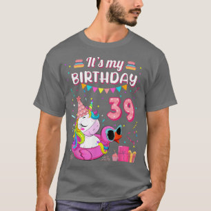 Womens 39th Birthday Unicorn Duck Swimming Pool 39 T-Shirt