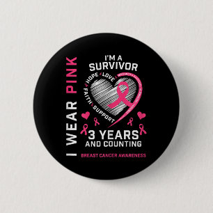 Womens 3 Years Cancer Free I Wear Pink I'm A Breas 6 Cm Round Badge