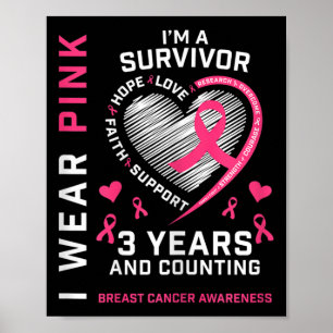 Womens 3 Years Cancer Free I Wear Pink I'm A Breas Poster