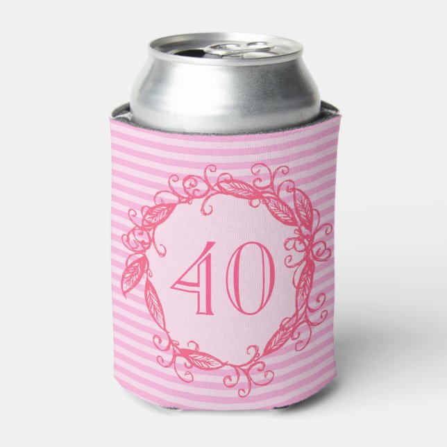 Women's 40th Birthday Beautiful Pink Swirly Can Cooler (Can Front)
