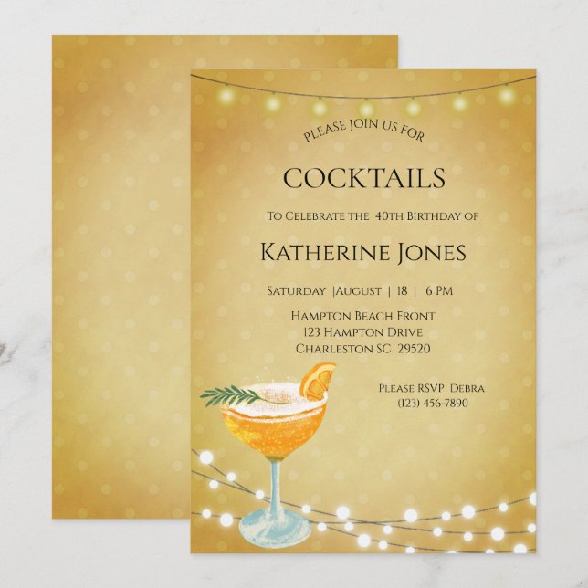 Women's 40th Birthday Cocktail Party  Invitation (Front/Back)