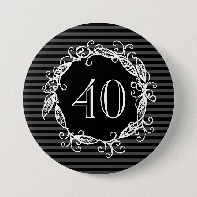 Women's 40th Birthday Grey White Black Swirly 7.5 Cm Round Badge (Front)