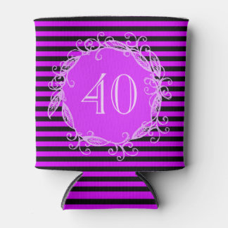 Women's 40th Birthday Purple Black Swirly Can Cooler
