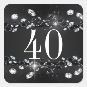 Women's 40th Birthday White Sparkly Diamond Square Sticker