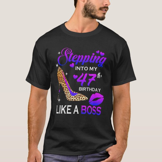 Womens 47Th Birthday Gifts Stepping Into 47 Leopar T-Shirt (Front)
