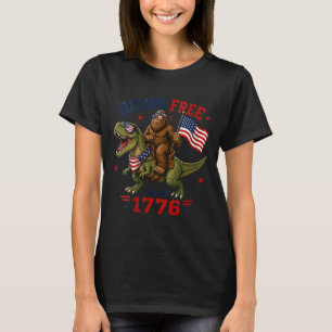 Womens 4th Of July Bigfoot Dinosaur Usa Flag Boys T-Shirt