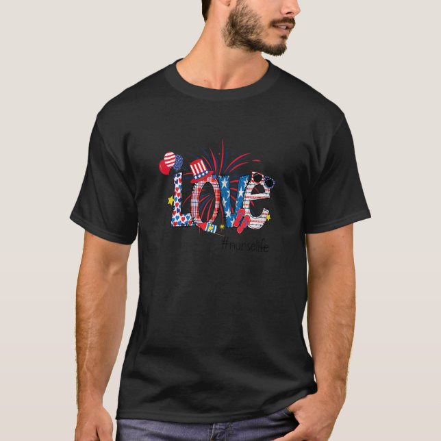 Womens 4th Of July Love Nurselife Nurse Love Doodl T-Shirt (Front)