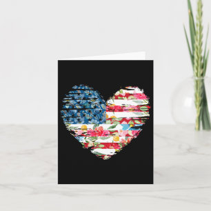 Womens 4th Of July Shirt American Flag Floral Hear Card