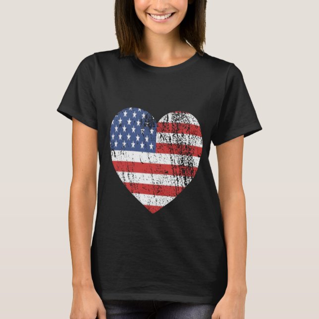 Womens 4th of July Shirts Heart Flag Top (Front)