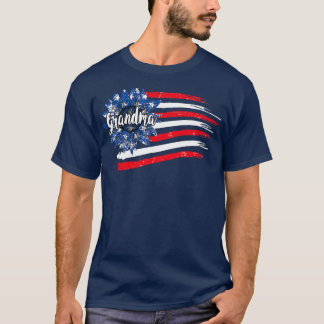 Womens 4th of July Sunflower Grandma American Flag T-Shirt