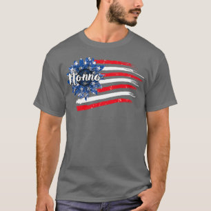 Womens 4th of July Sunflower Nonno American Flag P T-Shirt