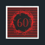 Women's 60th Birthday Black Red Swirly Napkin<br><div class="desc">This beautiful,  women's 60th birthday product has a red,  swirly frame with leaves and vines on a black and red striped background.</div>