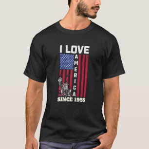 Womens 67tth Birthday I Love America Since 1955  U T-Shirt